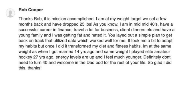 Rob Cooper: 25 lbs down in his mid forties, back to his wedding weight