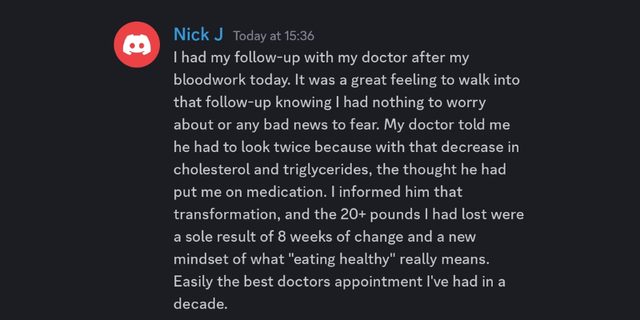 Nick J: his doctor had to look twice at the drop in cholesterol and triglycerides
