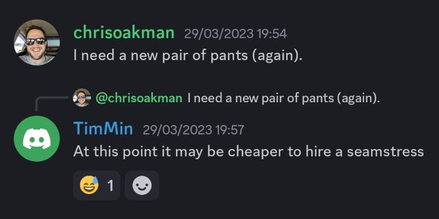 Chris: needing another new pair of trousers