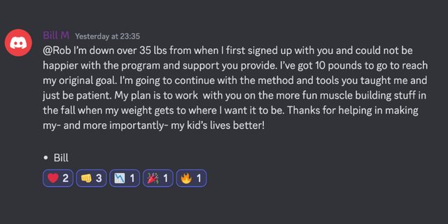 Bill M: down over 35 lbs, and making his kids' lives better