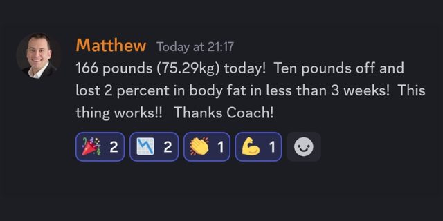 Matthew: ten pounds off and two percent body fat in under three weeks