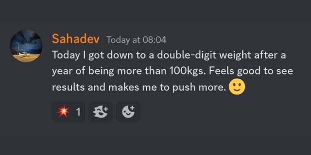 Sahadev: back under 100 kg after a year above it