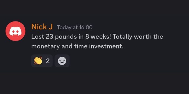 Nick J: 23 pounds in eight weeks