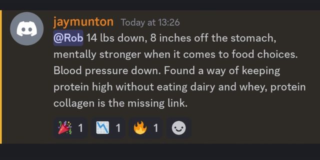 Jay Munton: 14 lbs down, eight inches off the stomach, blood pressure down