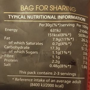 nutritional information for crisps