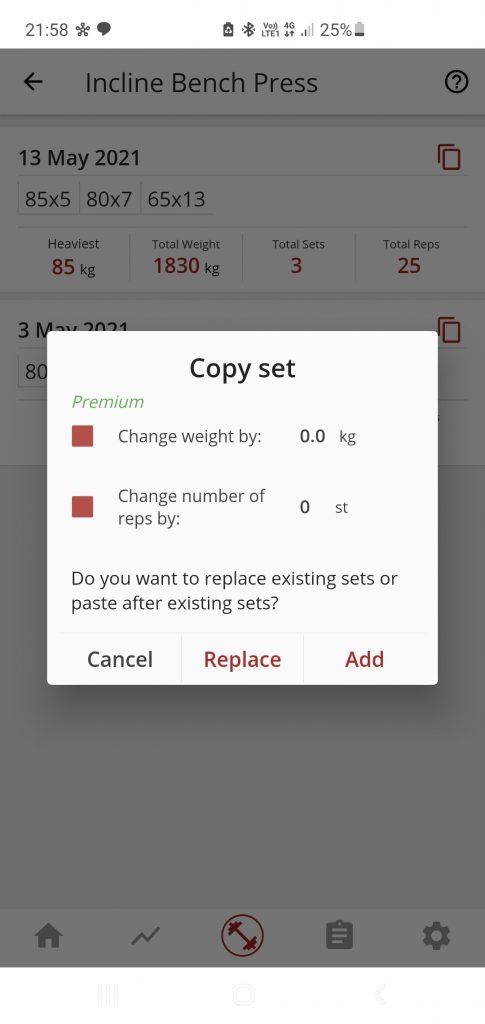 reuse previous workout