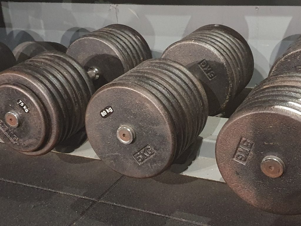 rusty iron dumbbells